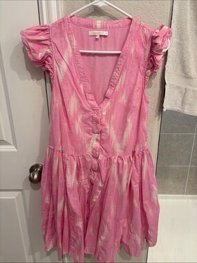 Olivaceous Pink and White Tie-Dye Button-Front Dress